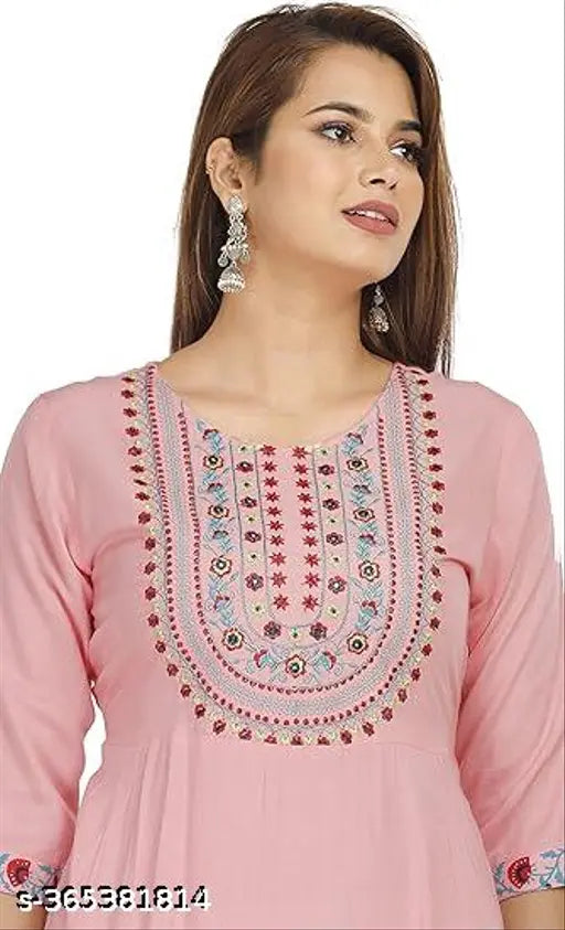 Rayon embroidered Anarkali Kurta, solid combo for women - soft, cozy, breathable rayon fabric, M & L sizes available, made in India-Vocal for Local