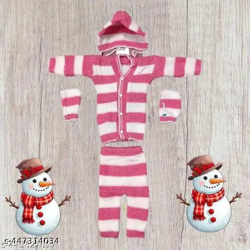 Striped cotton 4-piece baby winter pajama set with cap and shocks, warm clothing for winter babies