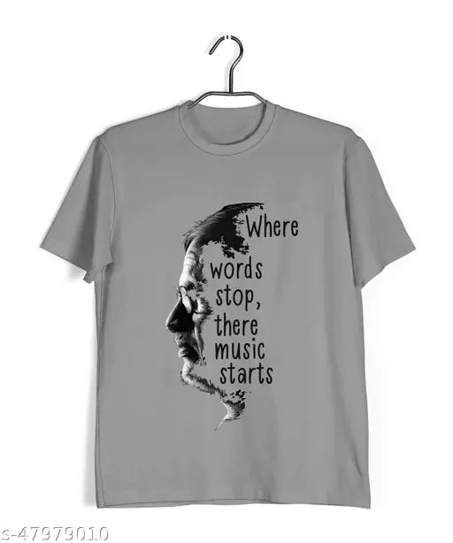 Tamil-printed cotton round neck T-shirts by Aaramkhor, men's casual wear in various sizes