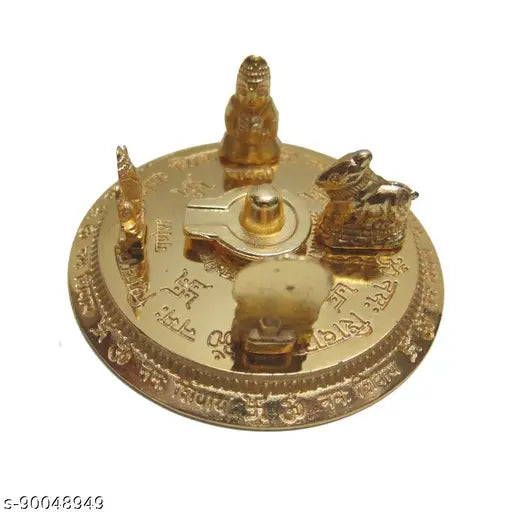 Brass Shiva Parivar with Shivling and Ganesha, golden 3.5x3.5 inch Shiva statue on Nandi, Indian Shiva idol collection