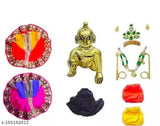 Brass Krishna idol, Laddu Gopal Ji 1 size with 2 poshaks and mukut set, intricately detailed Indian deity figure with hair accessory