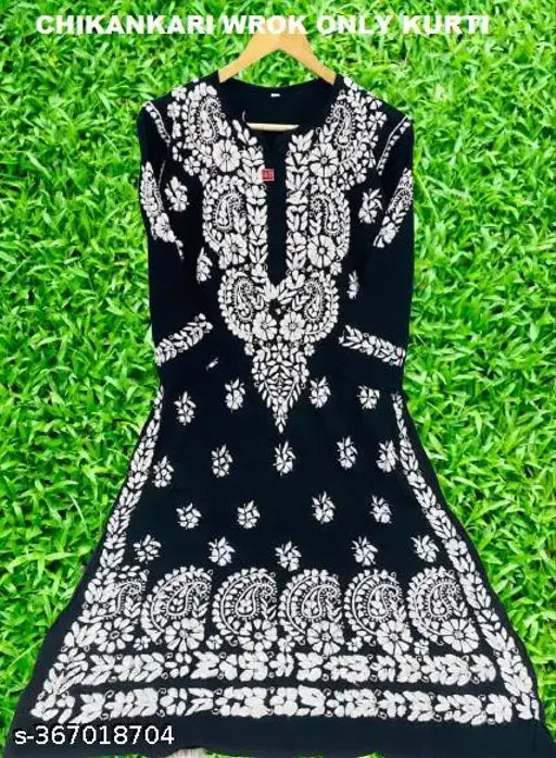 Rayon chikankari only kurti, dyed/washed combo, short sleeves, India-made fashion for women