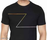Black half-sleeve printed polyester T-shirt for men, featuring a rebozo design on combed cotton blend material. Ideal for all seasons and pairing with denim or chinos. Available in sizes M, L, XL. Made in India