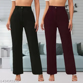 High waisted bootcut cotton lycra pants, set of 2 for women - stylish, versatile, and durable