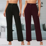 High waisted bootcut cotton lycra pants, set of 2 for women - stylish, versatile, and durable