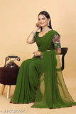 Georgette saree with embroidered blouse, tone-on-tone floral pattern, Indian wedding attire