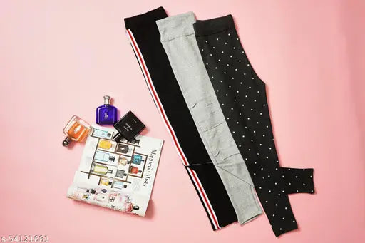 Cotton blend printed jeggings pack for women, size 26 to 36 - Indian slim fit comfort wear with t-shirt tops