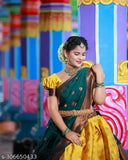 South Indian style art silk unstitched half saree set with zari patterns, includes choli and dupatta, belt provided, ready to ship, India origin