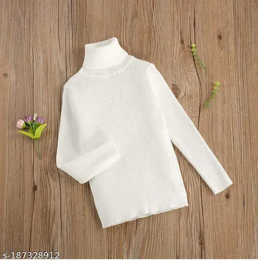 White pack of 1: Baby girls woolen striped inner sweater with high neck and full sleeves by Smarty Plus Clothing, ideal for winter wear