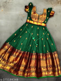 Printed cotton silk lehenga-style gown for girls, Jahee Cultural design, short sleeves, festive traditional dress, India