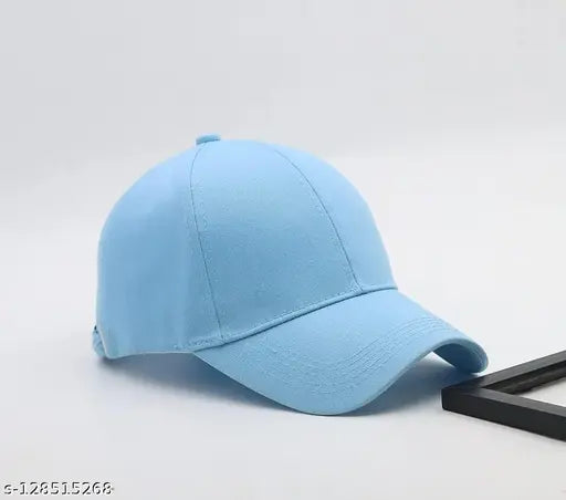 Sky blue cotton baseball cap, onesize solid pattern, Indian origin