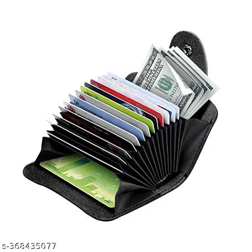 Dark brown Leatherite card holder, stores 15 cards & ATM/Credit/Debit slots, ideal for modern wallet organization. Custom gift box included