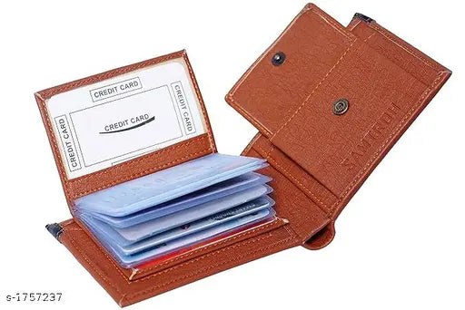 Stylish faux leather men's card holder with 3 slots and 2 compartments. Durable pu leather wallet in solid pattern, perfect gift accessory