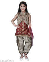 Silk Patiala set for girls, embellished kurta with net dupatta from India