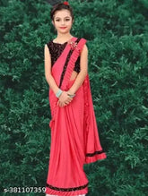 New striped net poly silk ethnic gown for girls, short sleeves, vibrant sequin blouse piece. Indian wedding, party, festival wear. Sizes: 3-4yrs, 4-5yrs, etc