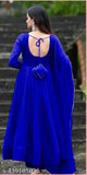 Anarkali blue georgette long-sleeve kurta with dupata, solid color Indian traditional clothing on mannequin