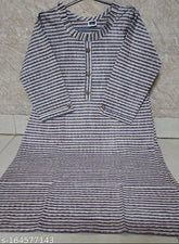 Striped three-quarter sleeve cotton kurti, single size L (bust 40in), India-origin authentic cotton design