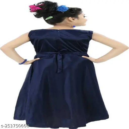 Navy blue sleeveless maxi dress, embroidered net rayon party dress for girls (2-13 years)