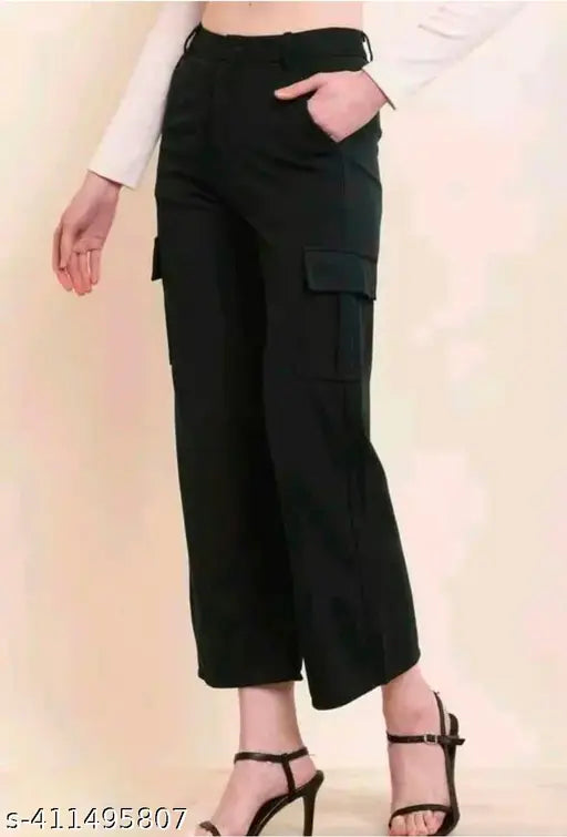 Solid cotton-lycra combo cargo pants (pack of 2) for women, four pockets included