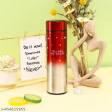 Red star printed Limited edition temperature smart stainless steel water bottle, 500ml capacity on table