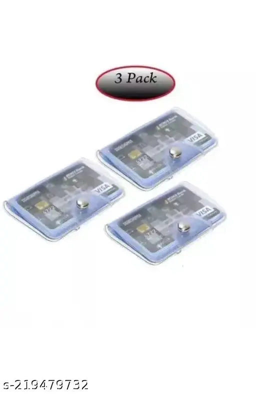 Solid plastic card holder pack of 3, protects 10 cards each, ideal for daily and office use