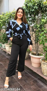 Georgette printed net trendy jumpsuit for women and girls, long sleeves, India origin