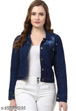 Denim waistcoat for women, classic feminine long-sleeved jacket. Solid pattern with sizes S, M, L, XL from India