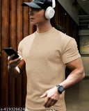 Cotton blend, popcorn solid men's short sleeve t-shirt, M size (38 in chest, 29 in length) - Indian casual wear for men