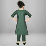 Girls embroidered rayon kurta set with trousers, A-line shape, three-quarter sleeves, size 4-5 years, India origin