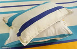 Multicolor striped elastic cotton bedsheet, superfine quality for adult summer use. Includes 2 pillow covers, origin India." (125 characters)