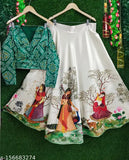 Pure satin silk Navratri special lehenga set for girls, digital printed Madhubani style with unstitched blouse, 10-11 years size, India origin