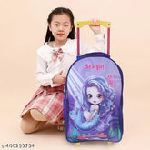 Multicolor Indian Riders SEA GIRL school kids waterproof trolley bag (40 L, 18 inch), polyester net with 3 compartments. Waterproof trolley on school scene, free size (40x27x40 cm)
