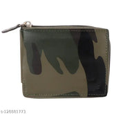 Army green PU leather man's wallet, regular size (5 card slots), solid pattern, perfect for essentials