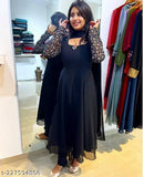 Georgette printed long gown with dupatta, solid net pattern, M-XXXL sizes, Indian handcrafted fashion