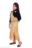 Polyester printed net dress, three-quarter sleeves for girls aged 4-10 years. Agile Classy Girls Frocks & Dresses with velvet jacket - modern, stylish, trendy Indian fashion