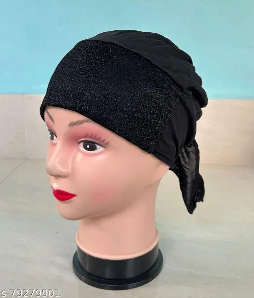Cotton canvas Muslim women's shimmer underscarf head wrap inner cap, self-designed onesize in black color