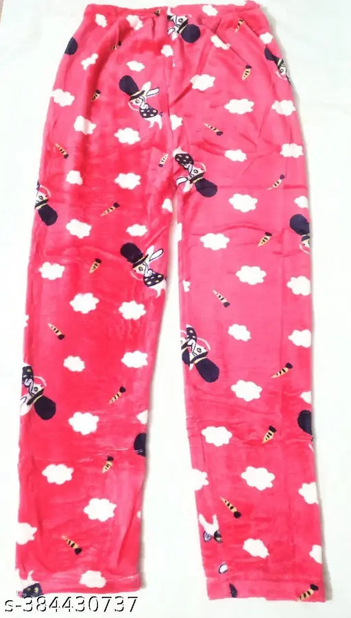Soft fleece fur pyjamas, RANDOM COLOR, Indian-made, elasticated waistband, winter wear for women & girls