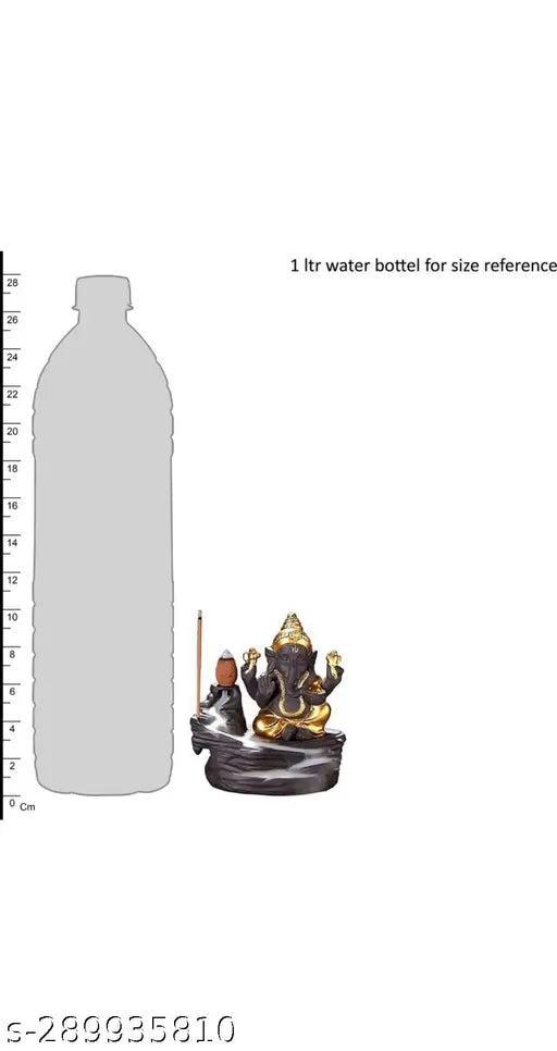 Handcrafted Ganesh resin incense holder, gold with free 100 scented backflow cones, 10cmx11cmx10cm Indian decorative showpiece