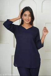 Rayon Siya attractive women's nightsuit with three-quarter sleeves, solid color nightwear for women, available in sizes S-XXL, made in India