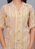 Women's beautiful printed cotton night suit - Short-sleeved top and pyjama bottom set with a vibrant pattern, size S (36in/27in/28in/39in), M (38in/27in/30in/39in), or M (40in/27in/42in/38in) from India