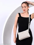 PU embossed geometric pattern sling crossbody bag for women, free size with inner pockets, India-made textured net