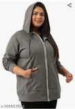 Dark grey fleece zipper hoodie, stylish plus size for women, solid design, long sleeves