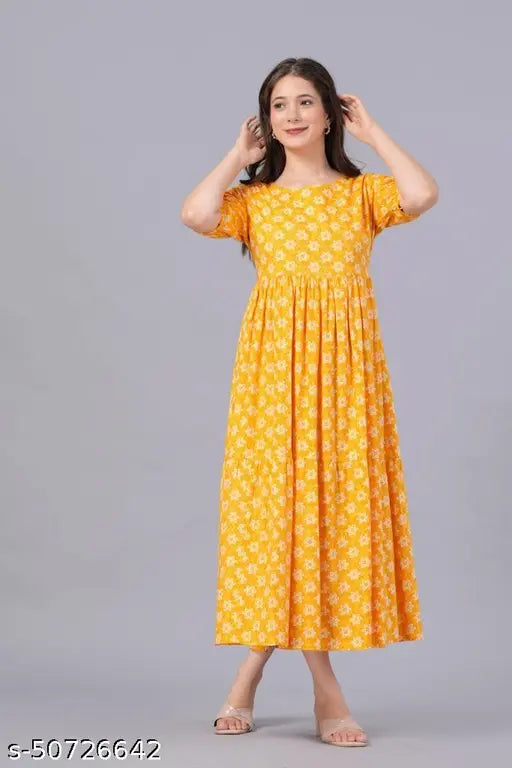 Blue flared printed cotton kurti, women's winter wear with short sleeves, Indian print design