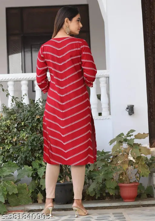 Rayon embroidered straight printed kurti for women and girls, three-quarter sleeves, India-made fashion apparel