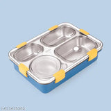Stainless Steel 4-Compartment Lunch Box with Spoon & Chopsticks, BPA-Free (Blue), 1.3L - Durable and leak-proof for adults and kids on-the-go meals