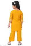 Rayon A-line Kids Kurta Set with Dupatta, printed three-quarter sleeves. Soft, comfortable girls wear for under 300, suitable for 1-9 years old, India origin