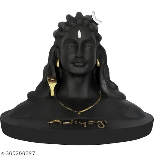 Black polyrasin Adi Yogi Shiva statue, Indian religious idol for car dashboard decoration