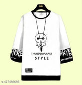 Mens premium micro polyester round neck oversize t-shirt, trendy & glamorous, printed pattern, three-quarter sleeves, size M (38 in chest, 27 in length)