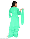 Georgette Sharara dress with kurta for girls, solid net, three-quarter sleeves. Partywear for young girls aged 3-9 years. Indian party dress on hangar