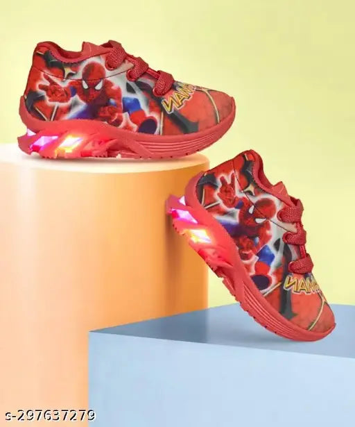 Bright LED PVC shoes for kids, woven design, breathable mesh, comfortable for boys and girls aged 18 months to 12 years, made in India